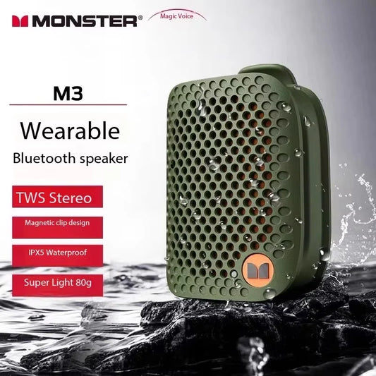 Parlante Bluetooth portátil Monster M3 verde con clip magnético